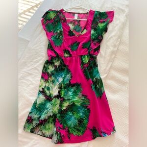 Bright Pink Floral Print Dress